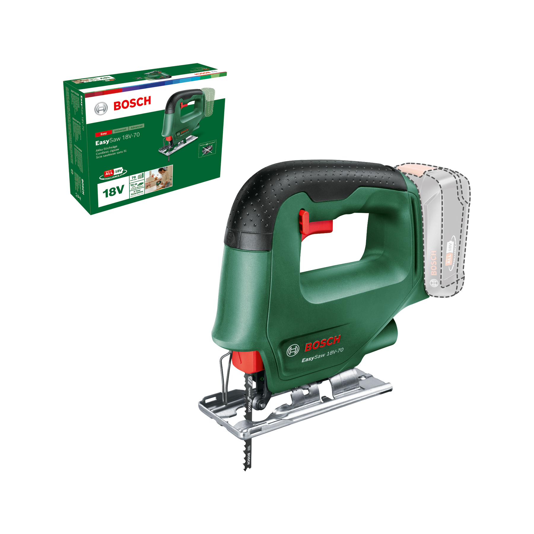 Bosch - Sierra de Calar a Batería - EasySaw 18V-70 - 18V, 70mm profudidad madera, incluye1 hoja de sierra, sin batería ni cargador | 20 € DE REEMBOLSO