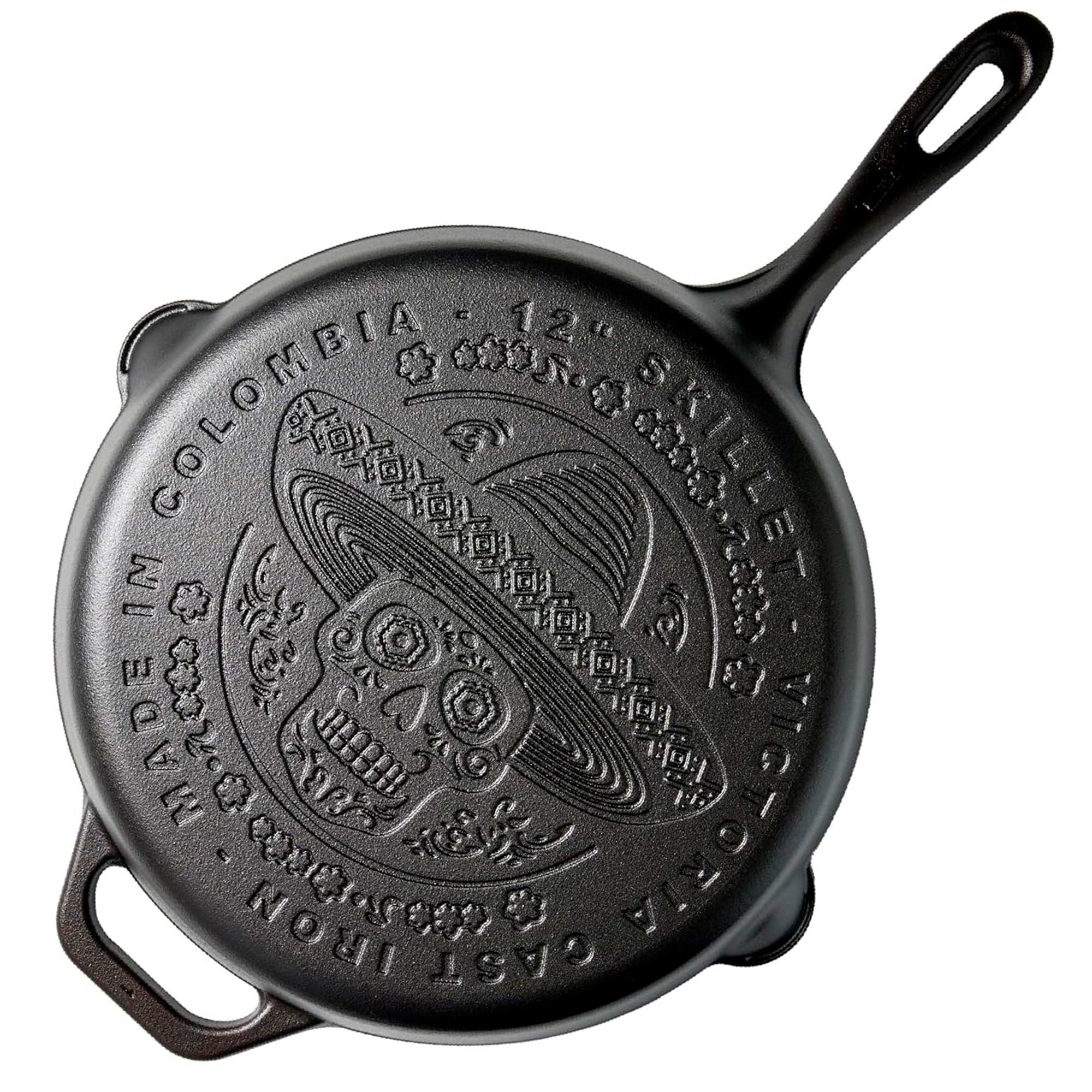 Sartén Hierro Fundido Curado Day of the Dead La Catrina, La Calaca,  Apta Barbacoa, Horno, Inducción, Gas, Cast Iron Skillet Curada para Crear Antiadherente Libre de Tóxicos sin PFOA, Victoria