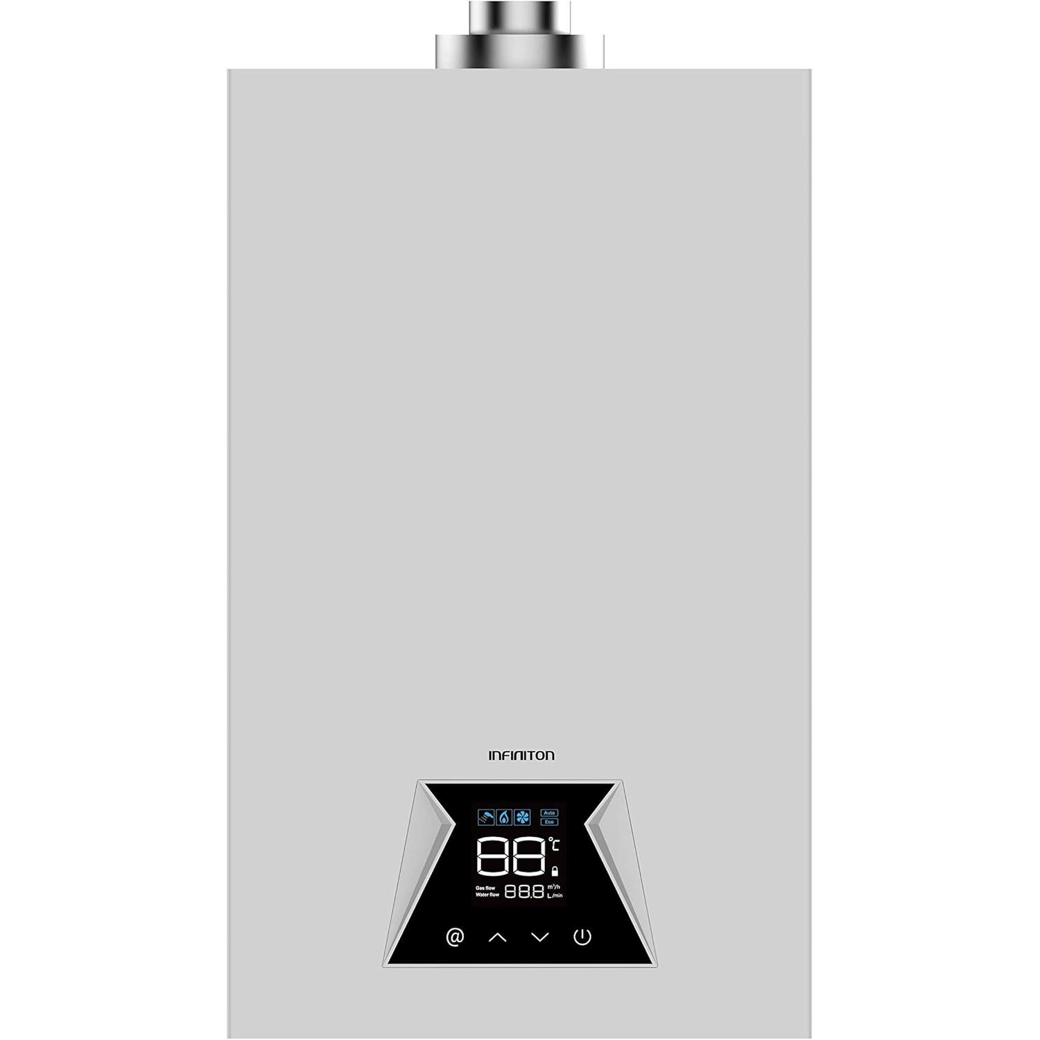 Calentador de Gas Natural Infiniton GWN12NG 12L | Alta Eficiencia Energética, Display LED, Control Automático, Incluye Tubo de Evacuación