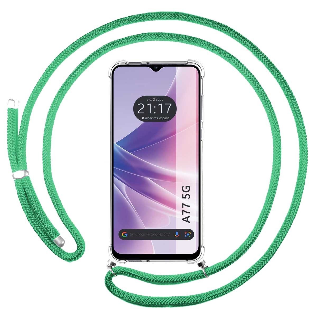 Tumundosmartphone Funda Transparente con Cordón Verde Agua para Oppo A77 5G
