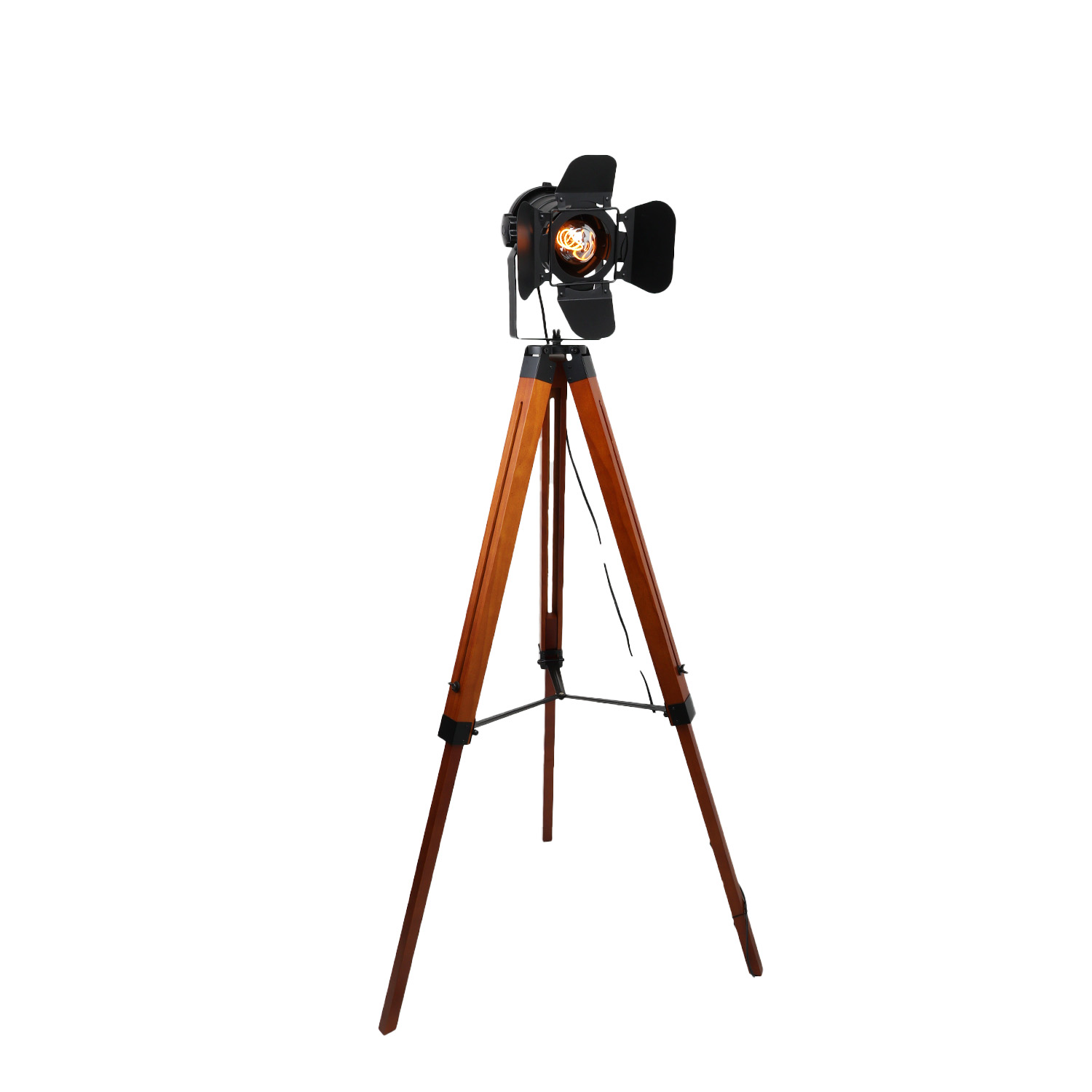 ALPINALUZLámpara de Pie Cinema Trípode Madera con Foco Proyector Orientable Negro. Estilo Retro Industrial Náutico para Salón/Estudio E27