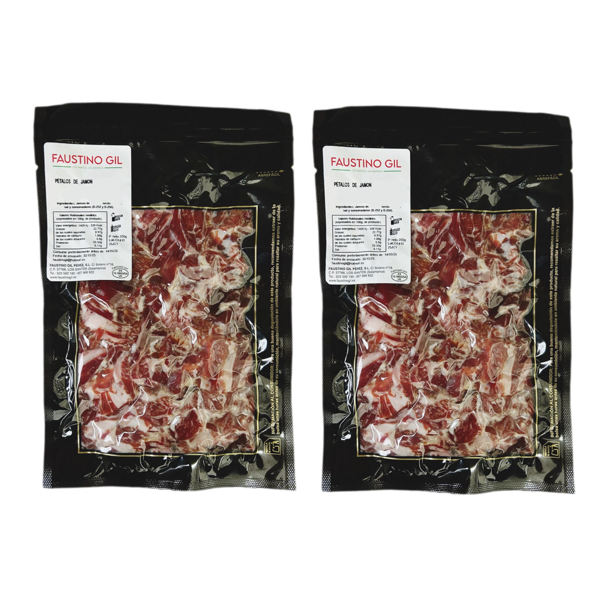 Virutas de Jamón Ibérico cebo 400g - 2 unidades de 200g - Lonchas de jamón - Ibéricos Faustino Gil -