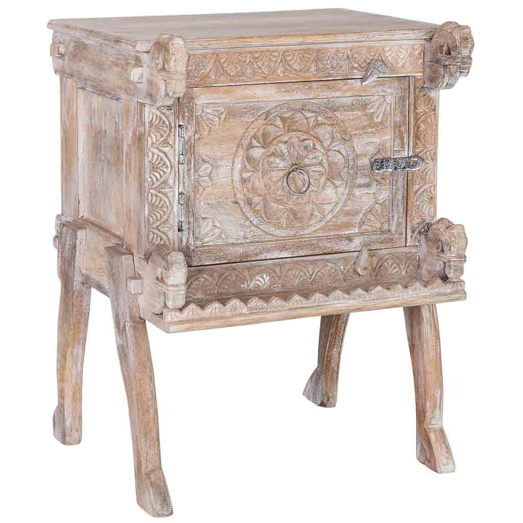 Wonderlust Deco - Mesita de noche de madera marrón acabado artesanal 50x47x66 cm Marrón 50x47x66h cm