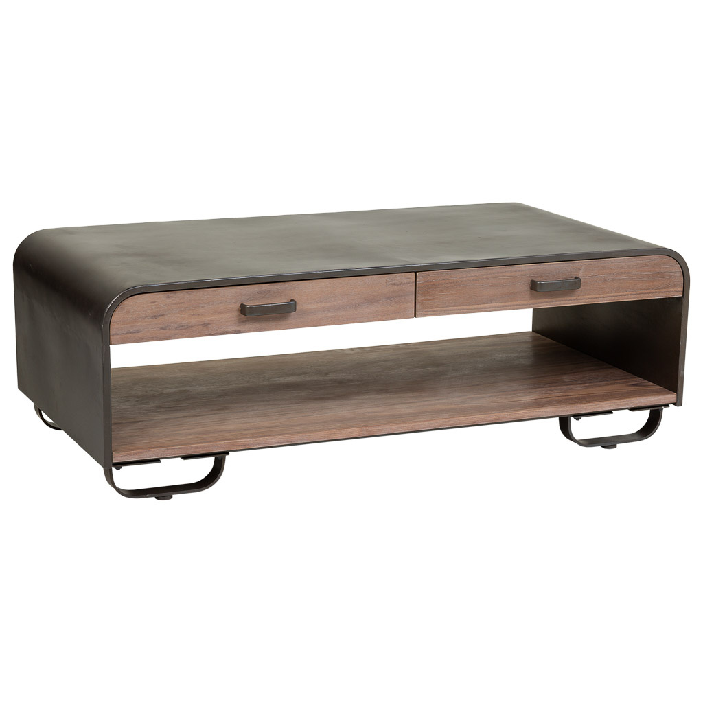 Wonderlust Deco - Mesa de centro de madera y metal negro 120x62x41 Marrón 120x62x41h cm