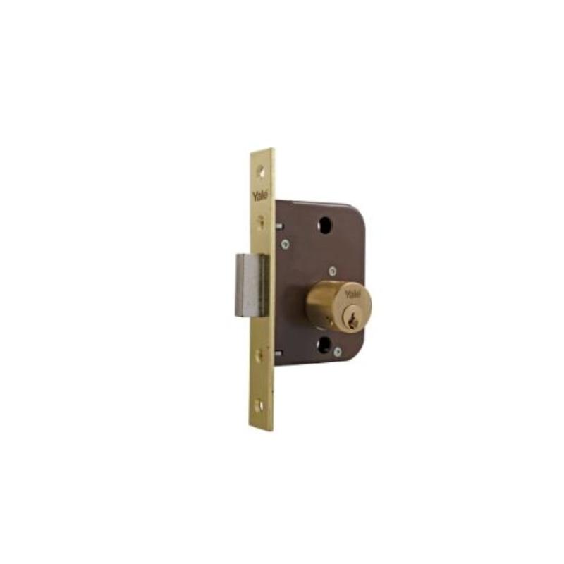 Cerradura 47 de embutir madera estándar de un punto de cierre, doble cilindro redondo de 28mm de diámetro, sólo palanca, entrada de 40mm, caja de 70mm, acabado hierro latonado