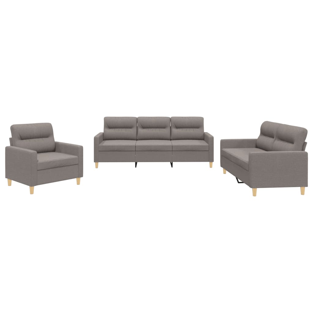 vidaXL Juego de sofás con cojines 3 piezas tela gris taupe