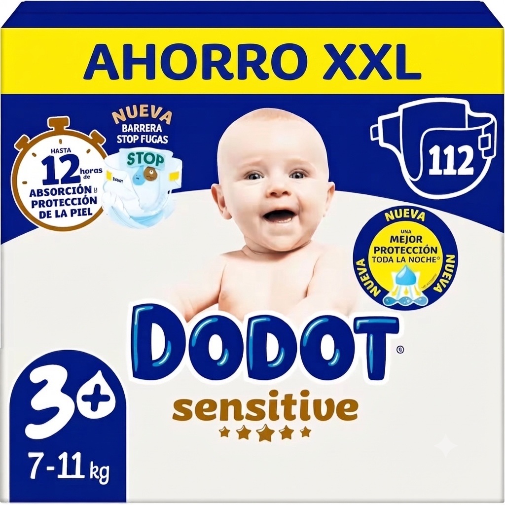 Dodot Sensitive Extra Pañal Bebé, Tallas 3+,4+,5+,6+ Pack mensual