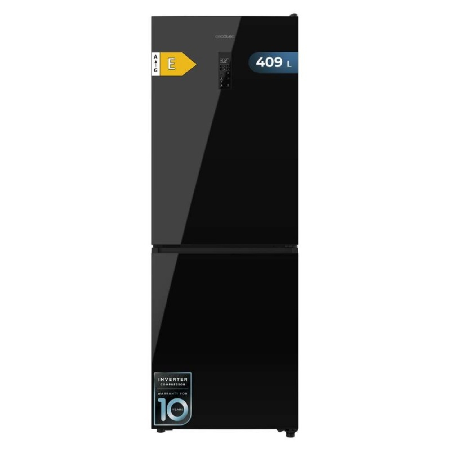 Cecotec Frigorífico Combi 409L Total No Frost Bolero CoolMarket Combi 409 Black Glass E. Altura 185cm, MAX INSIDE con VIP Tech
