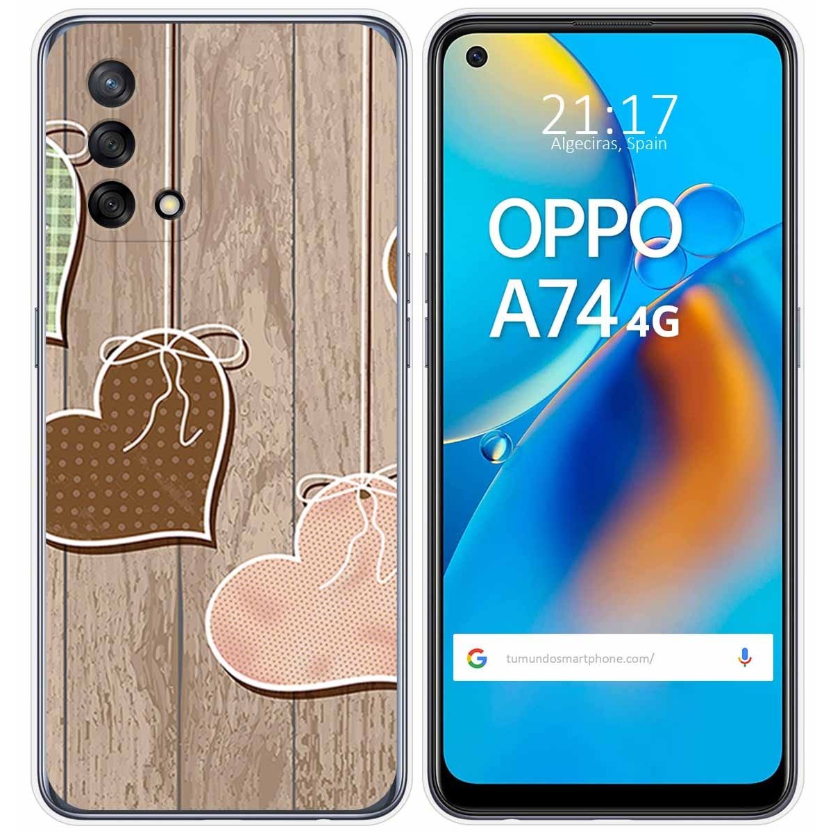 Tumundosmartphone Funda Gel Tpu para Oppo A74 4G diseño Corazones Madera Dibujos