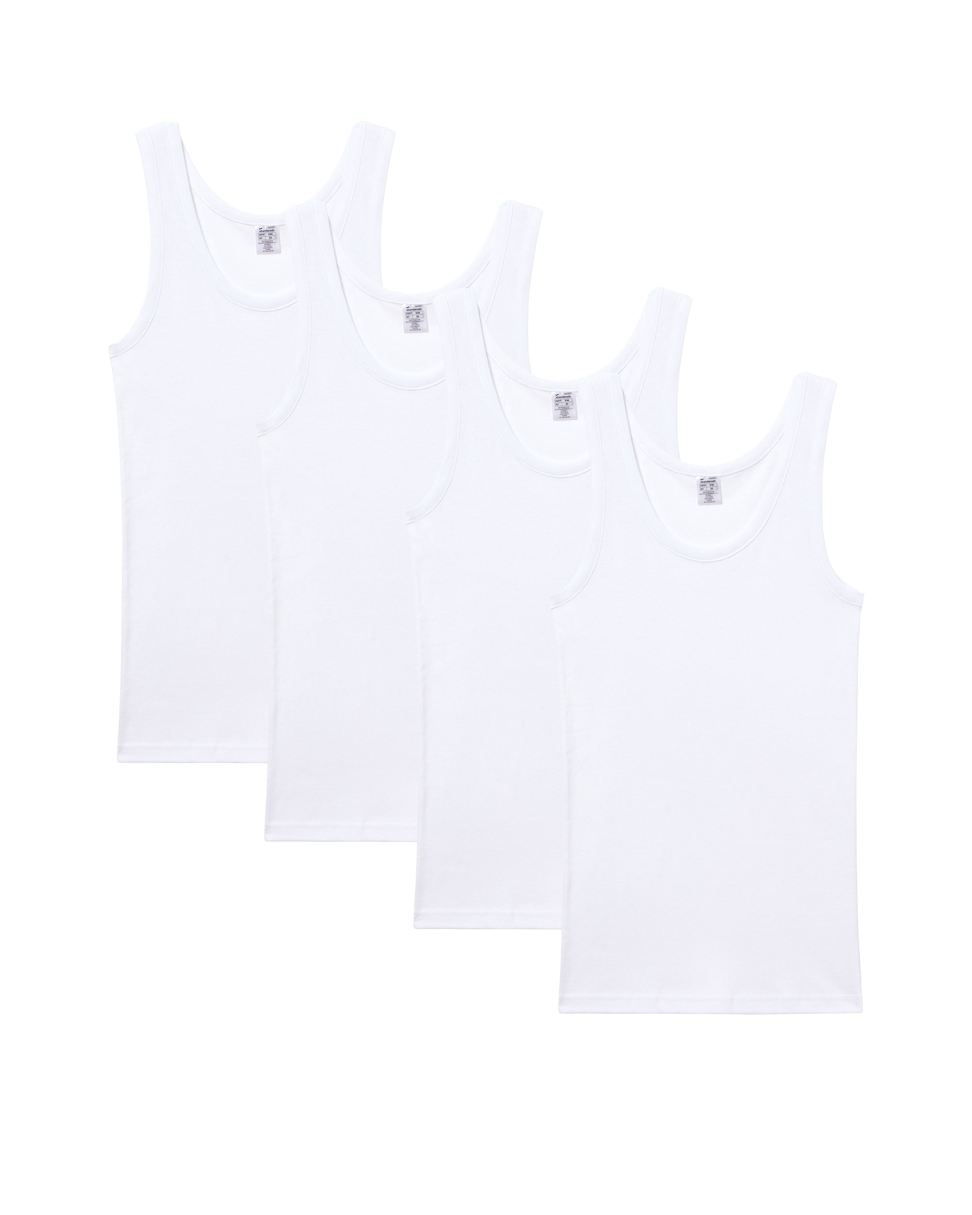 Abanderado Pack de 4 camisetas interiores de hombre en blanco de tirantes