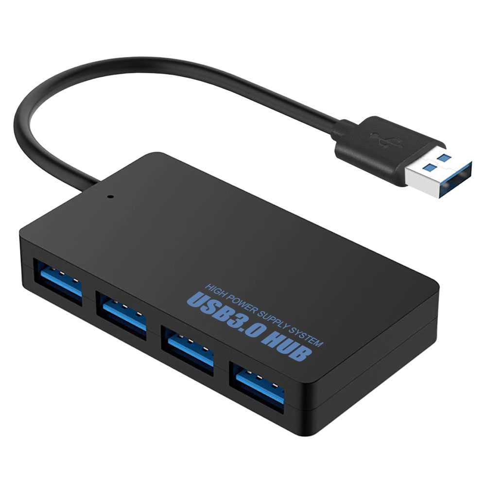 HUB USB 3.0 de 4 Puertos Negro Alta Velocidad con Toma Corriente Extra  Opcional Super Speed SS para Ordenador Portátil