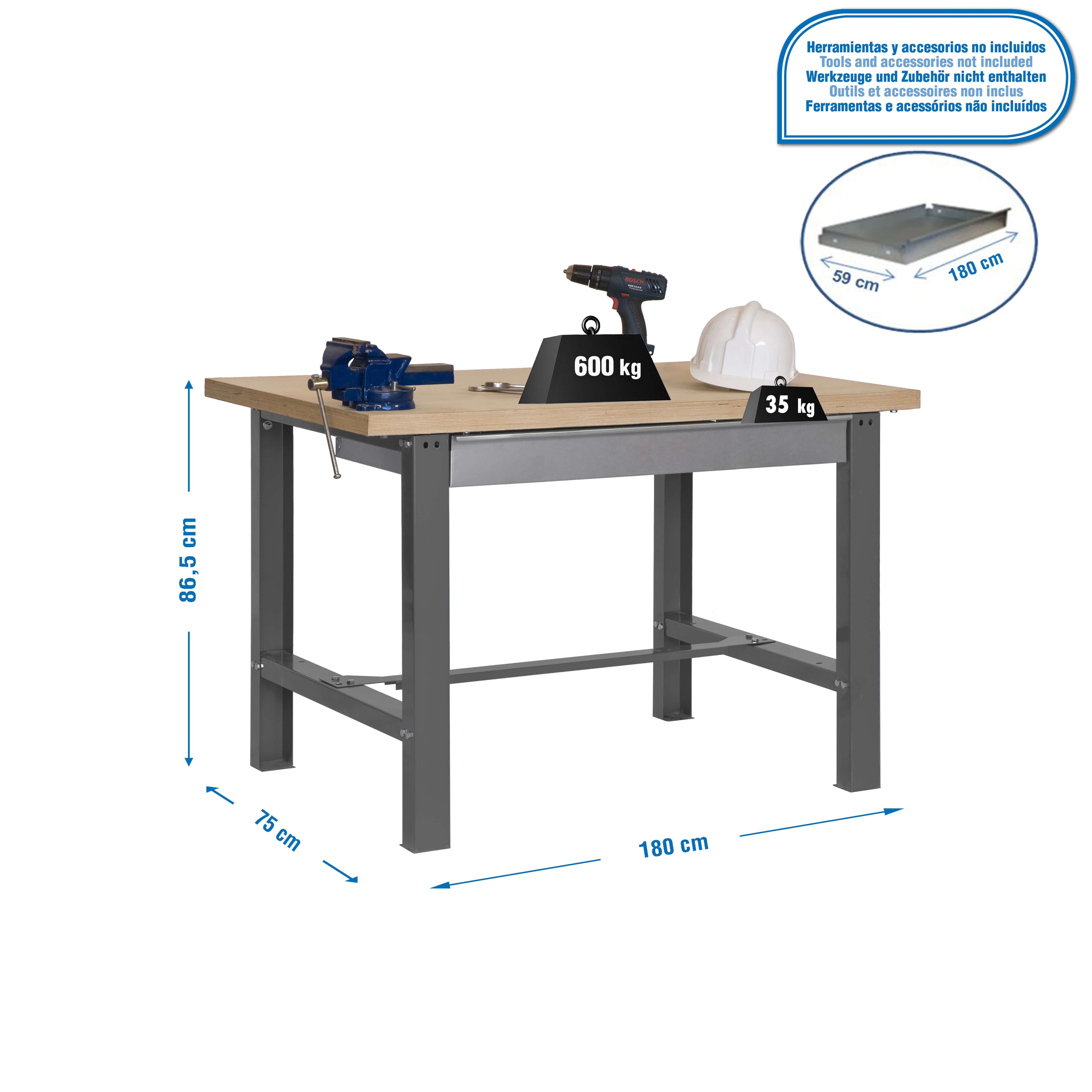 Mesa de Trabajo SIMONRACK Simonwork bt6l mdf 1box 1800x750 gris/madera