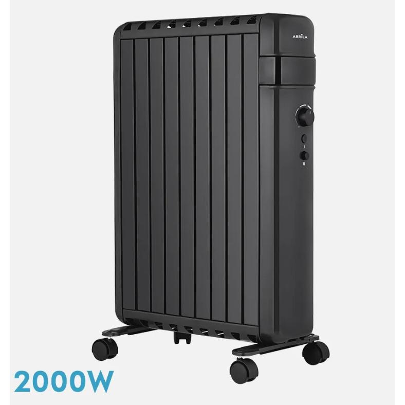 ABRILA Radiador Aceite Polonia 1500W/2000W/2500w Negro Aletas Cerradas 7/9/11elementos 3potencias 63,5x52,5x24,5cm Termostato Ajustable, sistema de protección sobrecalentamiento y SISTEMA ANTIVUELCO CALIDAD TOP DE CONFIANZA GARANTIZADA
