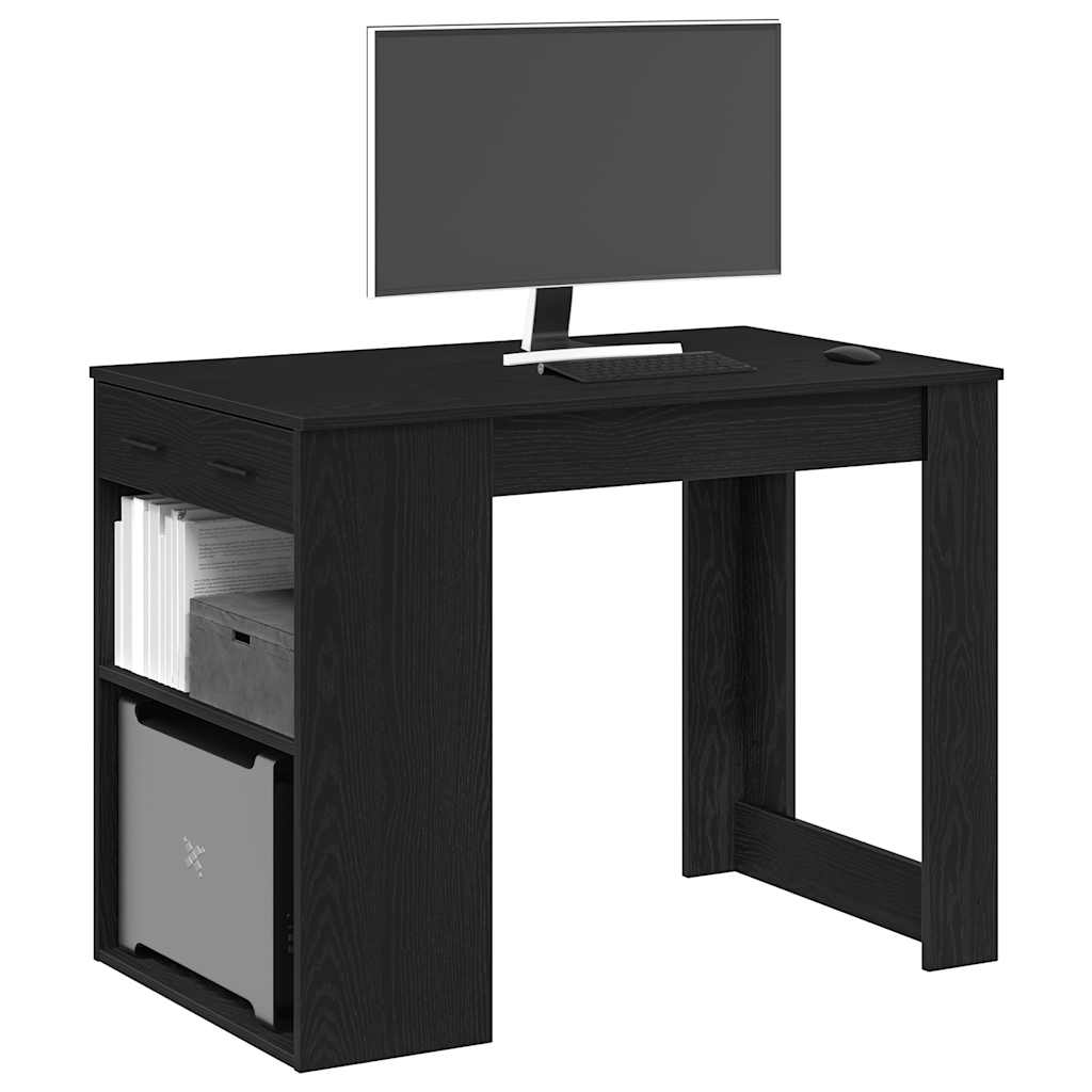 vidaXL Escritorio con cajón y estante madera contrachapada roble en color Negro/Gris sonoma/Madera antigua y más | estructura resistente ideal para salón dormitorio o estudio