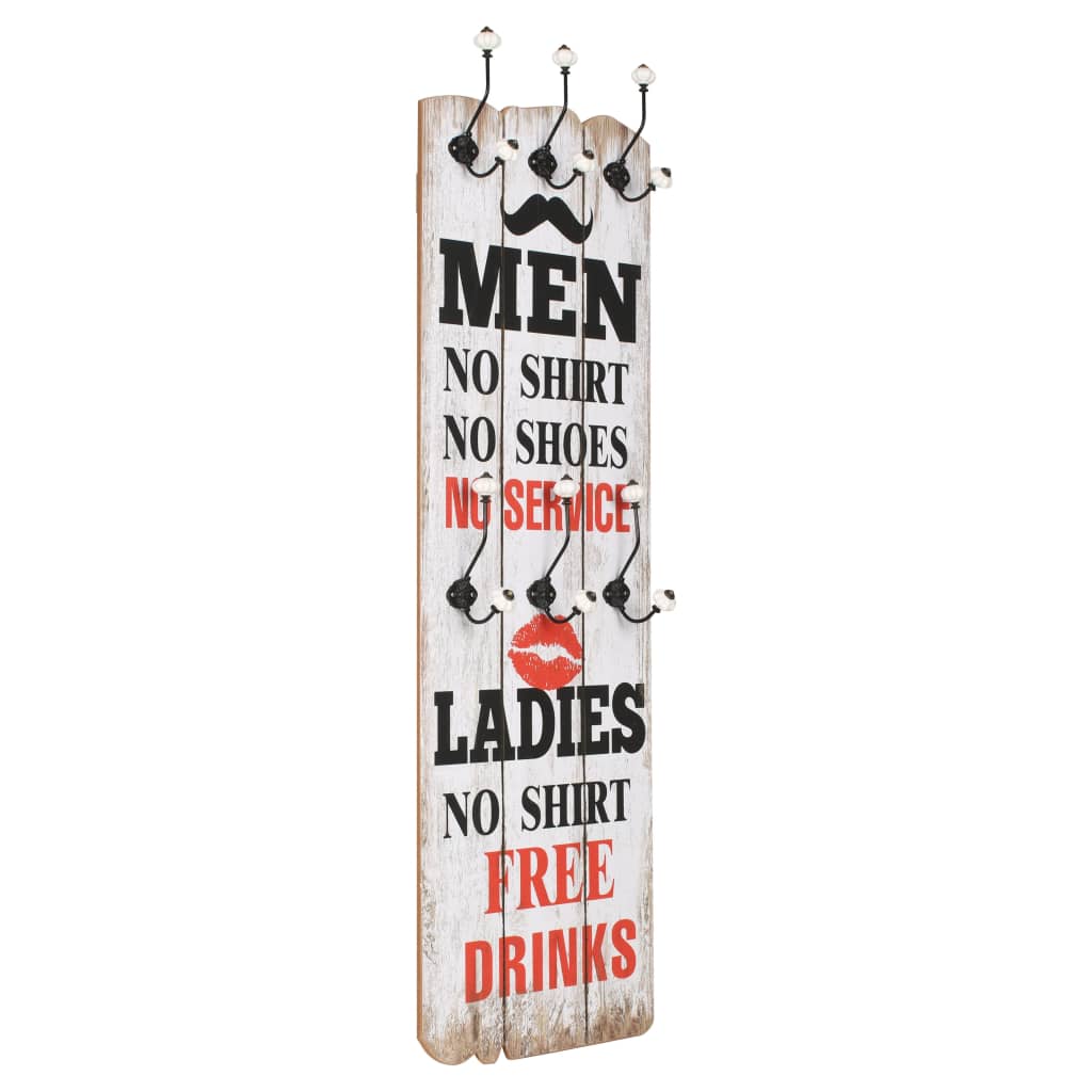 vidaXL Perchero de pared MEN LADIES con 6 ganchos 120x40 cm