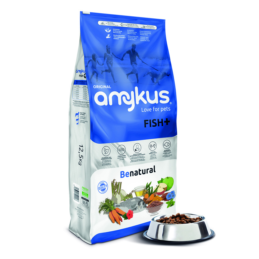 Amykus Fish Plus + Pienso para Perros Adultos monoproteico con un 93% de proteína de Pescado