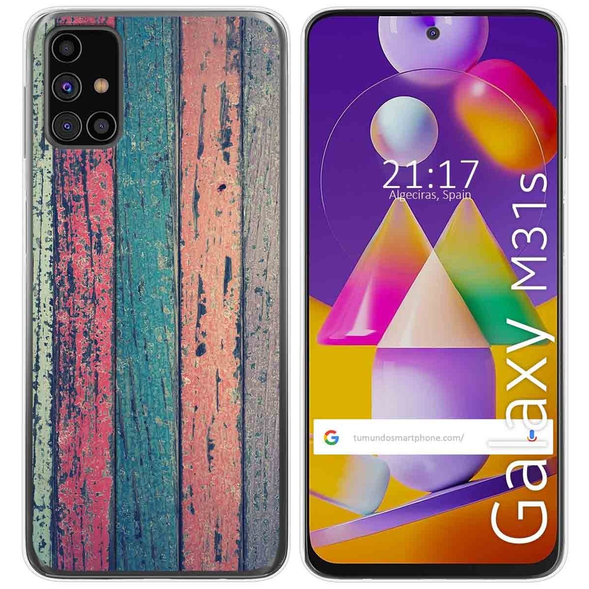 Tumundosmartphone Funda Gel Tpu para Samsung Galaxy M31s diseño Madera 10 Dibujos