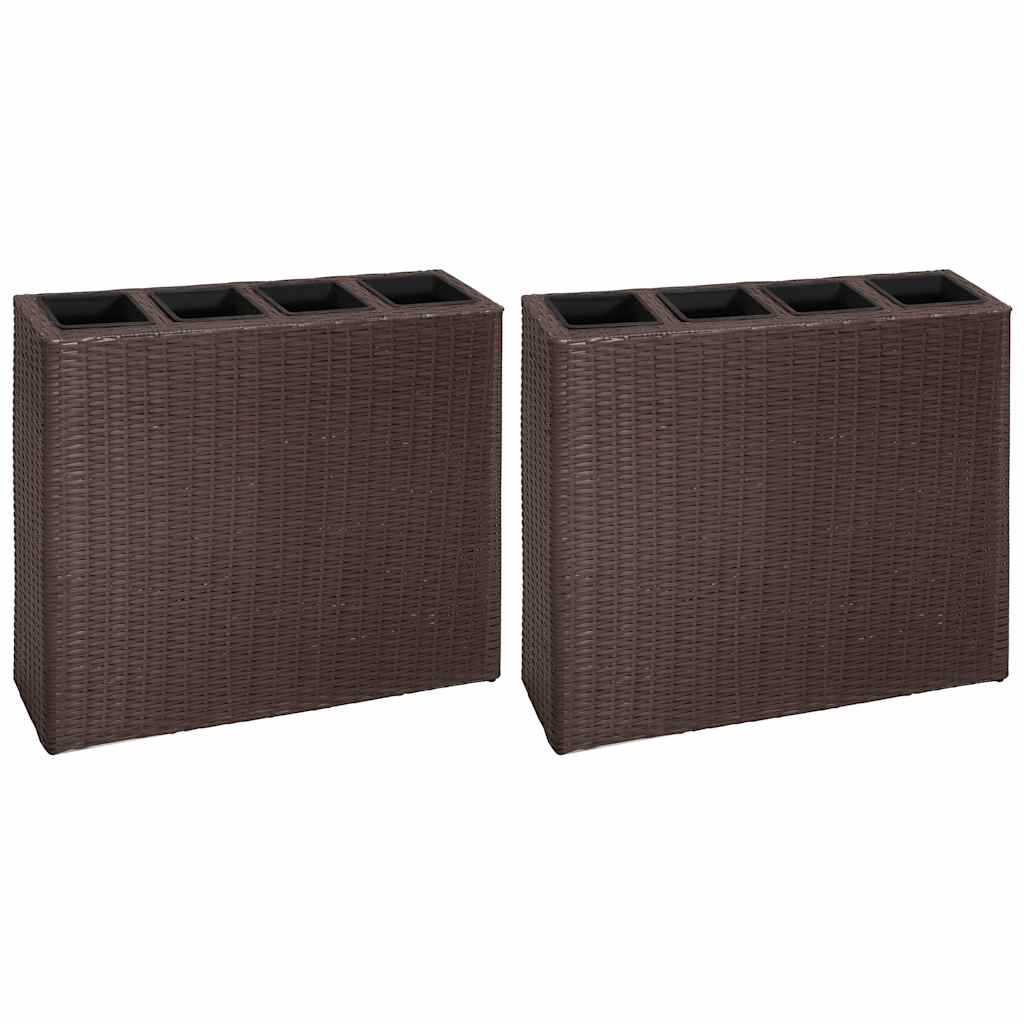 vidaXL Jardinera alta con 4 macetas 2 uds ratán sintético marrón