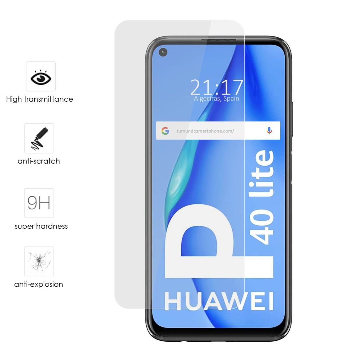Tumundosmartphone Protector Cristal Templado para Huawei P40 Lite Vidrio