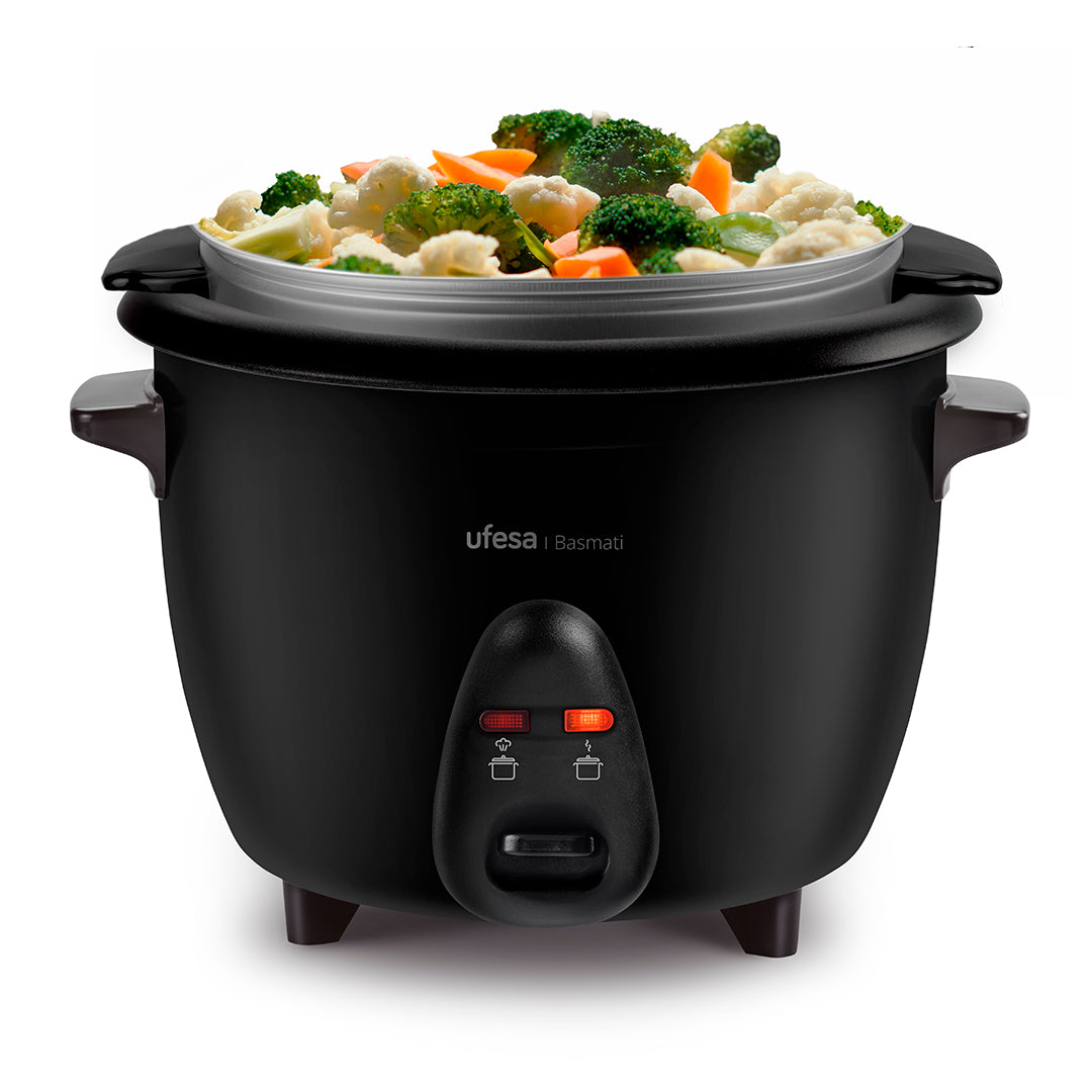 Ufesa - Arrocera AR4080 Basmati de 700 W con cubeta antiadherente de 1,8 L, tapa de cristal y función mantener caliente automático
