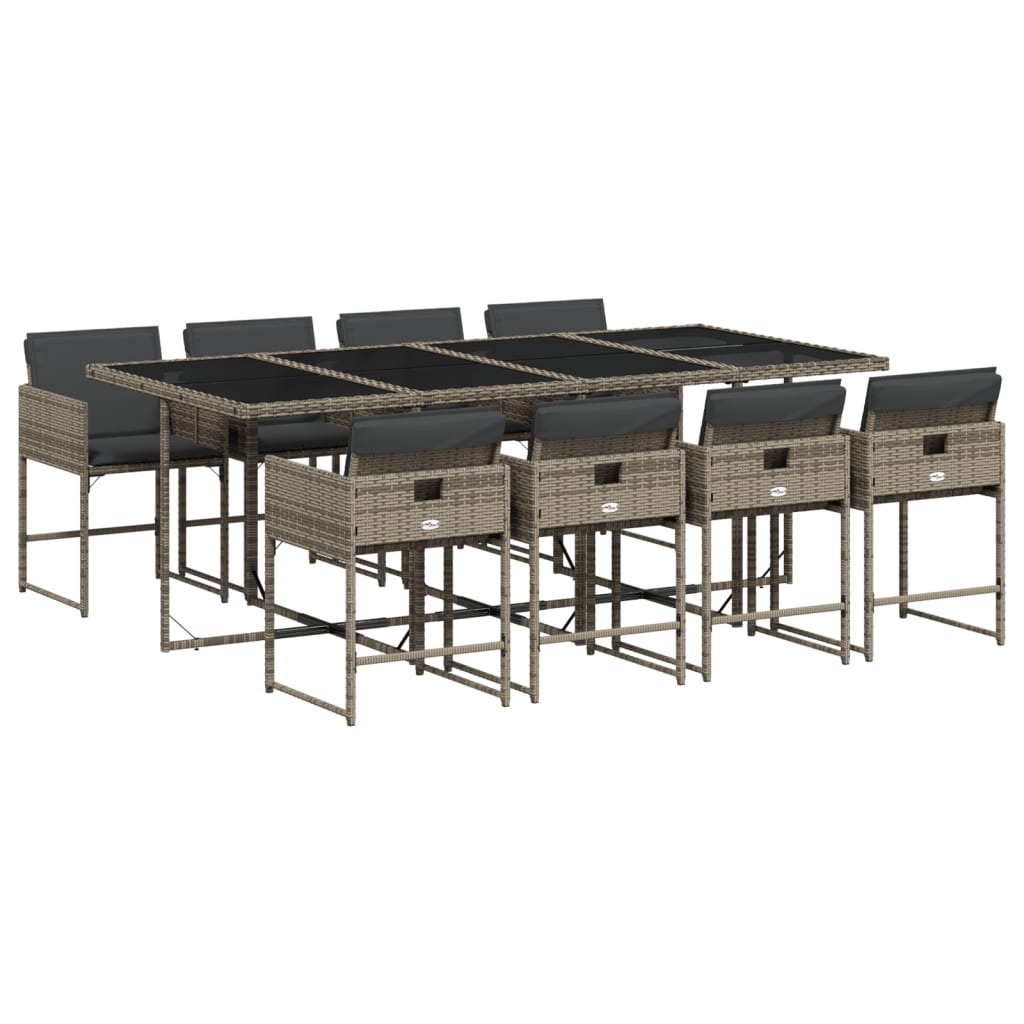 vidaXL Set comedor jardín 9 pzas y cojines ratán sintético gris