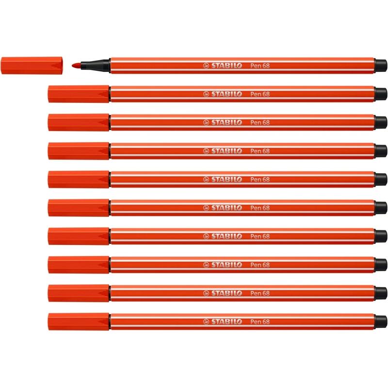 Stabilo pen 68 rotulador de punta de fibra - trazo de 1mm aprox. - tinta con base de agua - color rojo (10 uds)