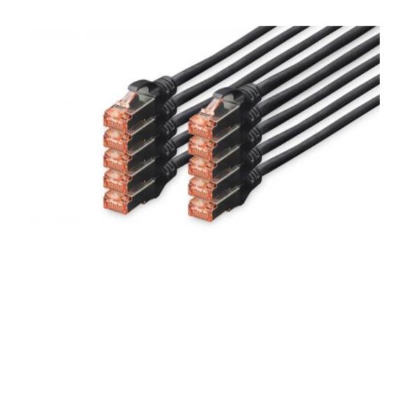 DIGITUS Cable LAN Cat 6 - 5m - 10 Piezas - Cable de red RJ45 - S/FTP Blindado - Compatible con Cat 6A y Cat 7 - Negro