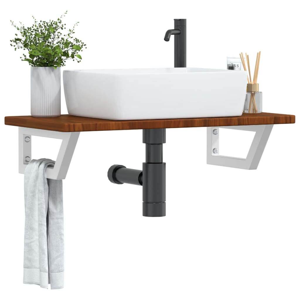 vidaXL Estante de lavabo de pared de acero y madera maciza de roble en color Marrón y negro/marrón claro y blanco/marrón oscuro y blanco y más | práctico organizador multiusos diseño compacto funcional