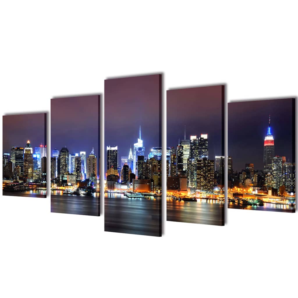 vidaXL Set Imagen Cuadro Pintura Lienzo Nocturna Colorida Nueva York Dimensiones 100 x 50 cm, 200 x 100 cm