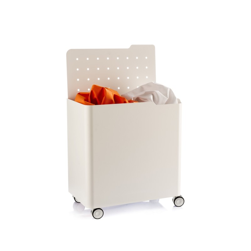 DON HIERRO - Cesto de ropa con ruedas LUCCA, 60L, 2 compartimentos, cierre suave, estructura metálica blanca-