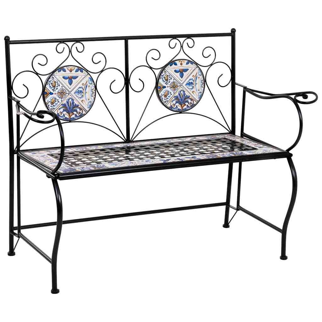 Wonderlust Deco - Banco de mosaico y forja 110x50x88h cm Negro Negro 110x50x88h cm