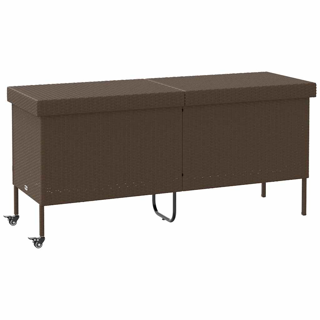 vidaXL Caja de almacenaje jardín ruedas ratán PE marrón 160x55x75 cm