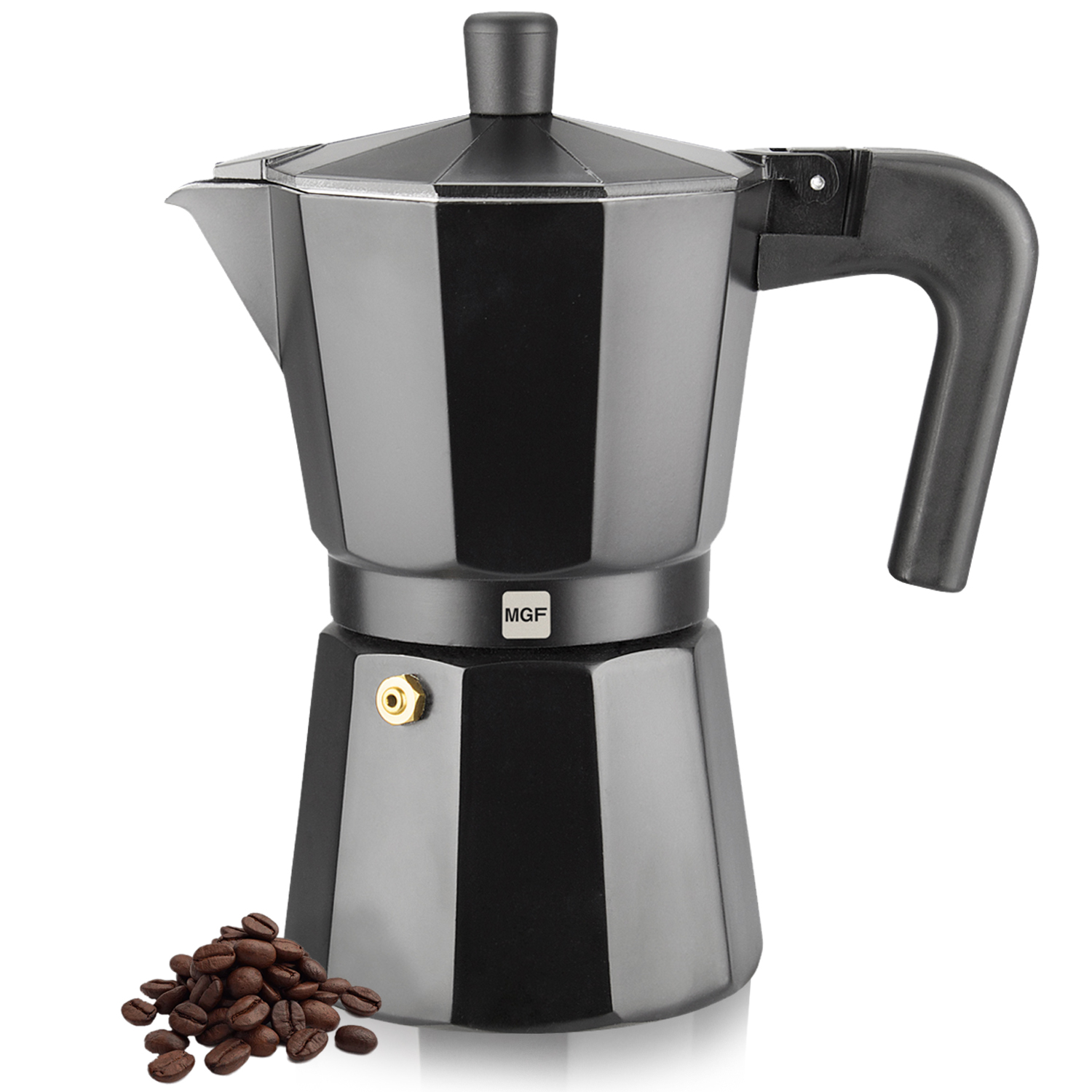 Magefesa Kenia Noir - Cafetera Italiana Negra, Aluminio Esmaltado, Cocinas de Gas, Vitrocerámica y Eléctricas, NO APTA PARA INDUCCIÓN