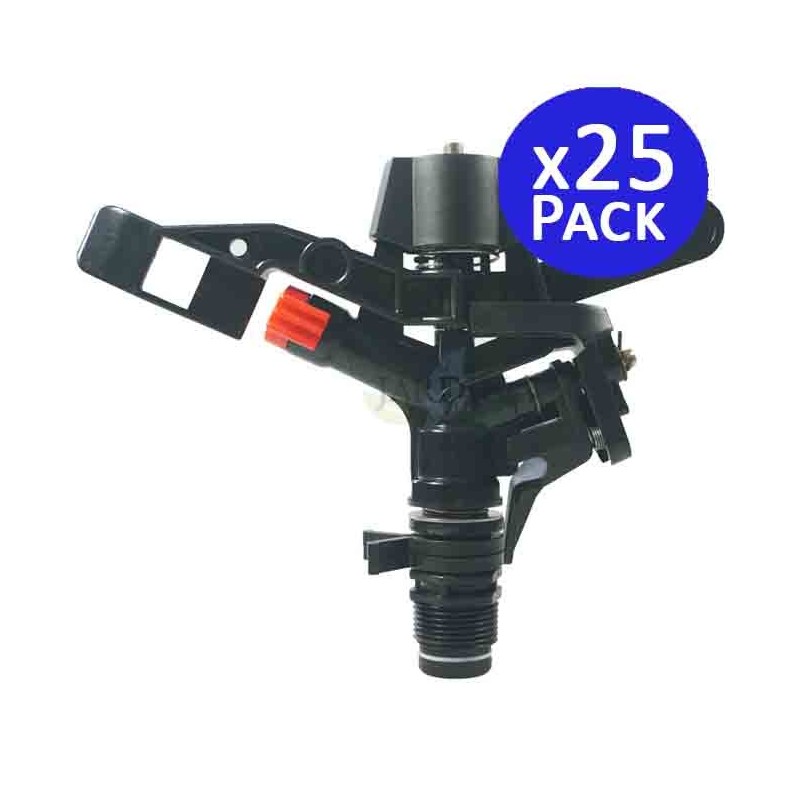 SUINGA Pack 25 Aspersor de riego Agricola 3/4'' | Aspersores de riego cesped 13 a 18 m | Aspersor jardin Angulo Ajustable 0 a 360º