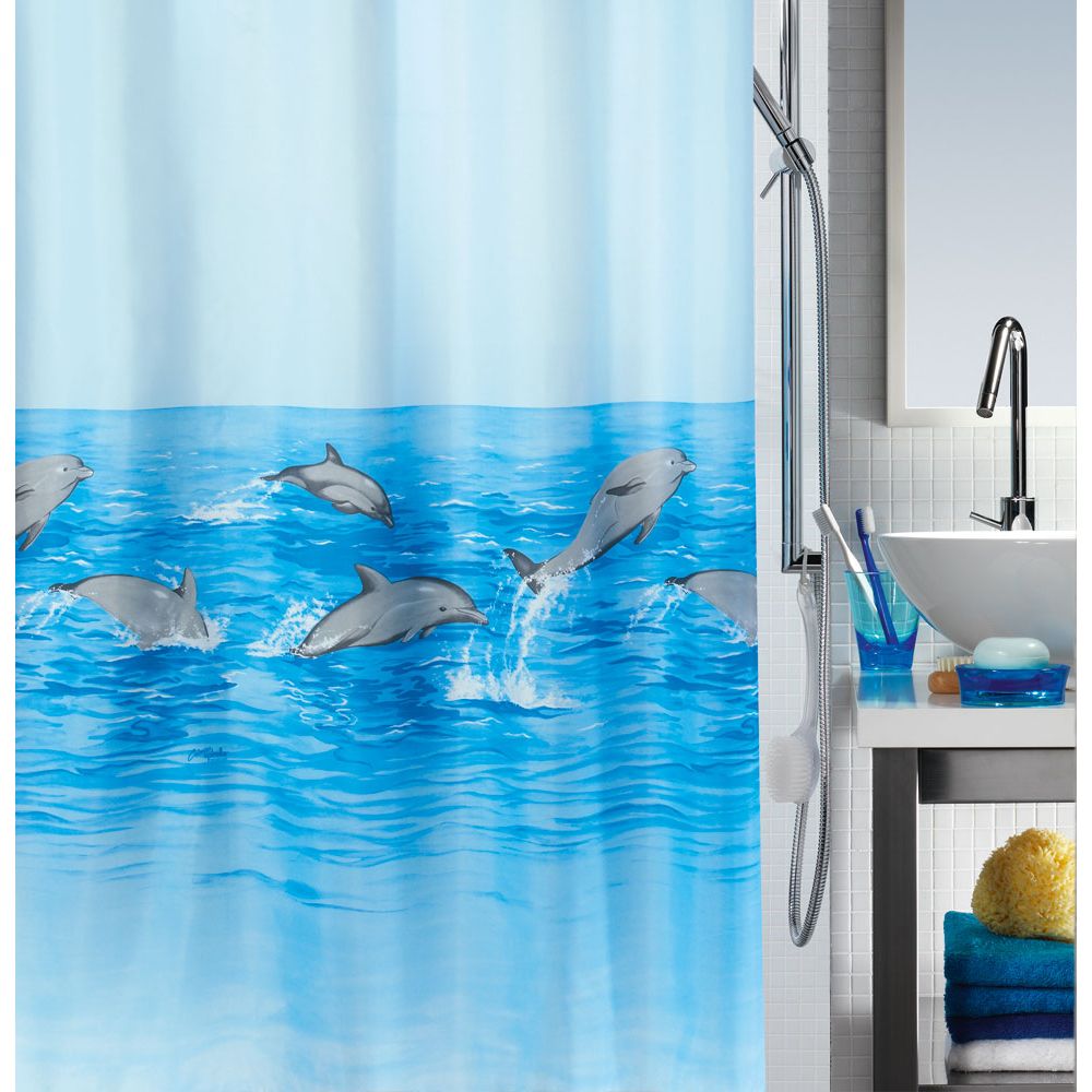 SPIRELLA colección Nemo, Cortina de ducha textil 180 x 200, 100% polyester, Azul