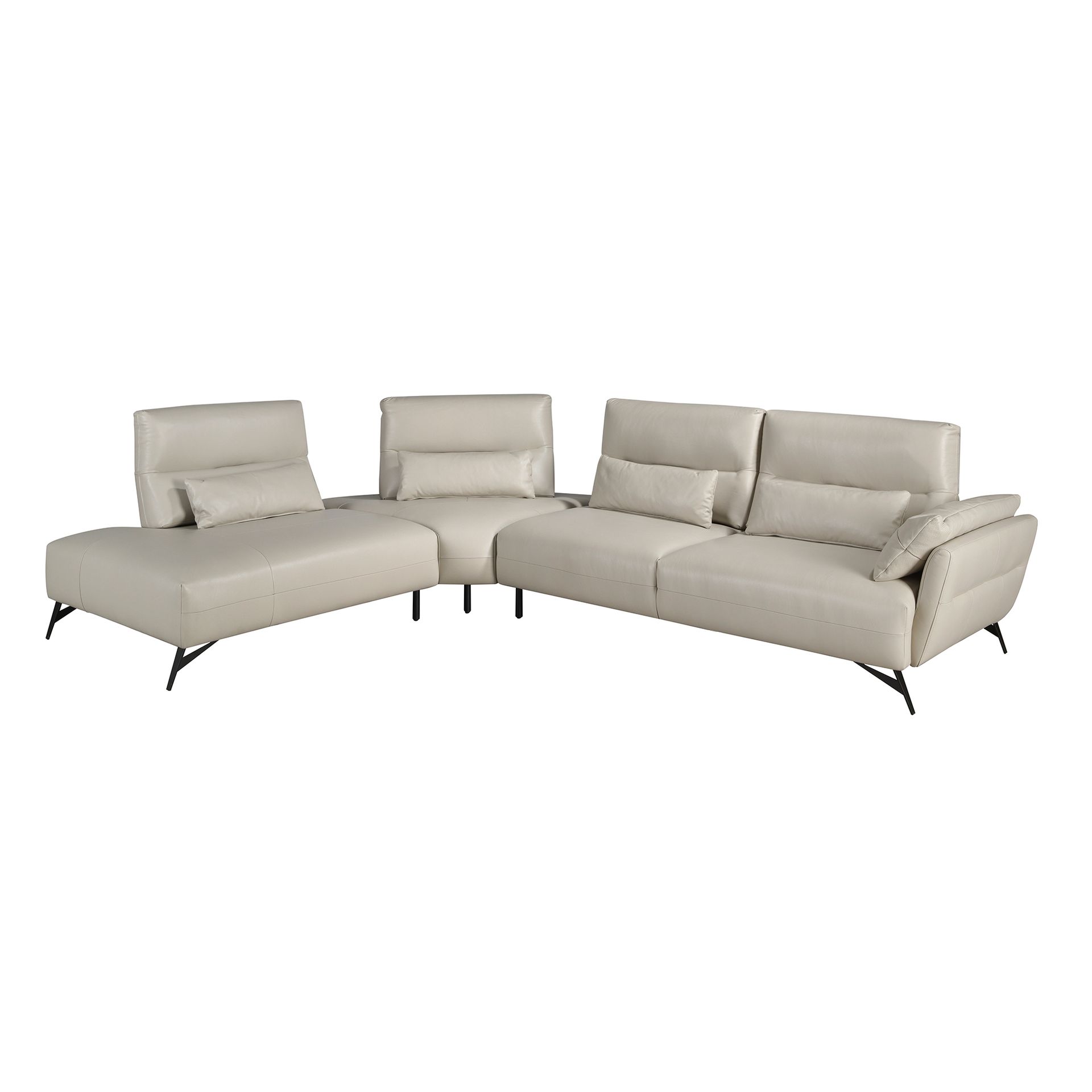 Ángel Cerdá - Sofá Chaise Longue Izquierda o Derecha 5 Plazas en Piel Arena con Patas Negras - Diseño Moderno y Confort de Alta Calidad - 341 x 254 x 94 cm