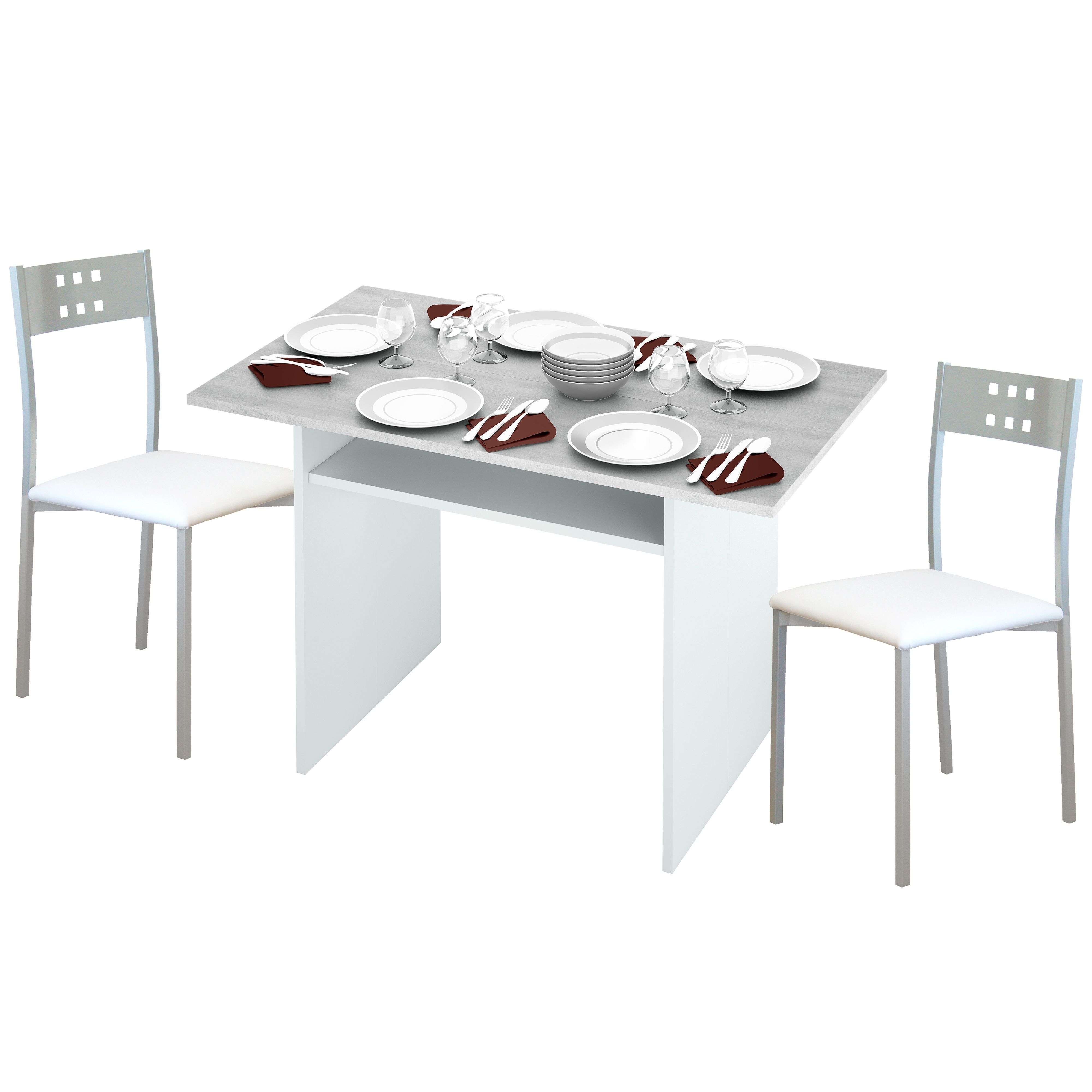 Miroytengo Conjunto de Mesa Cocina y 2 Sillas Pack Mesa Desplegable y 2 Sillas Blanco y Gris Cemento