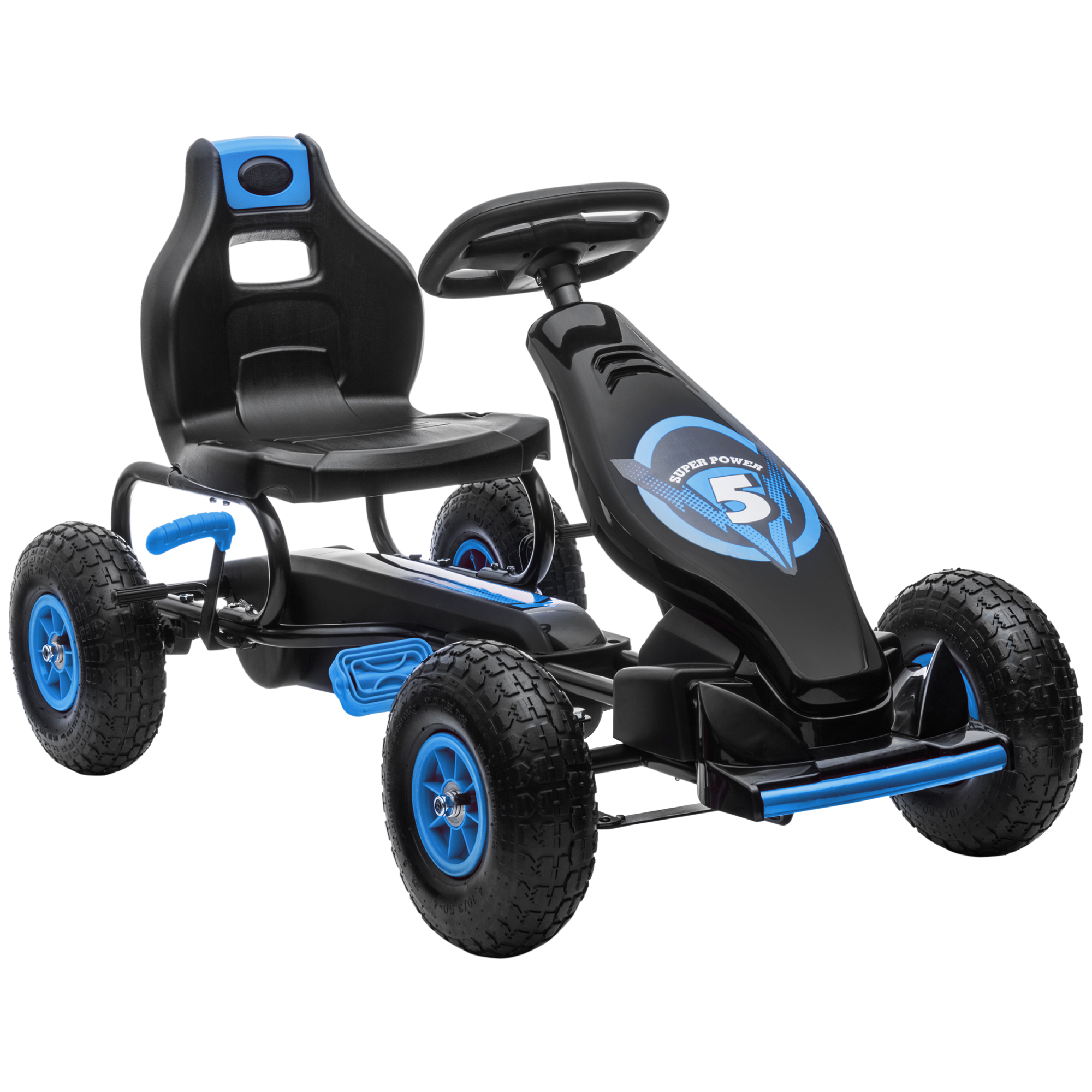 HOMCOM Go Kart a Pedales para Niños de 5-12 Años Coche de Pedales Infantil con Asiento Ajustable Neumáticos Inflables Amortiguador y Freno de Mano Carga 50 kg 121x58x61 cm