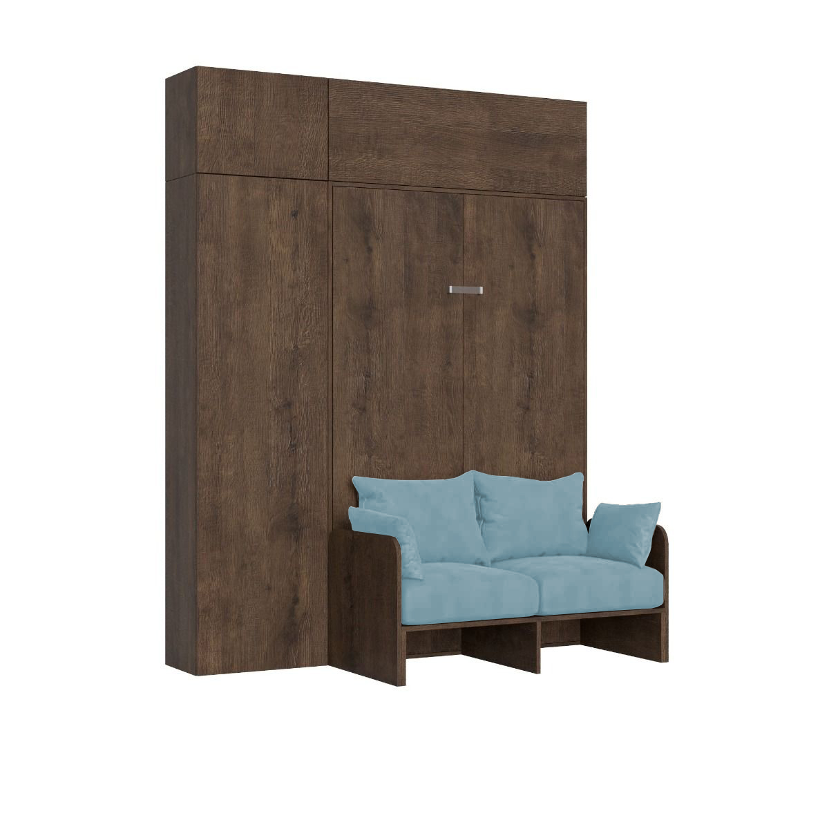 Cama plegable Kentaro de 120 cm tamaño queen con sofá y muebles de nogal, azul claro - Itamoby