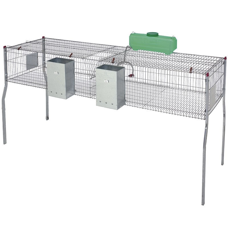 SUINGA Jaula Para Conejos 2 Departamentos | Suelo Metal | 200x62x99 Cm | Con Tolvas Y Bebederos | Ideal Cría Y Durabilidad