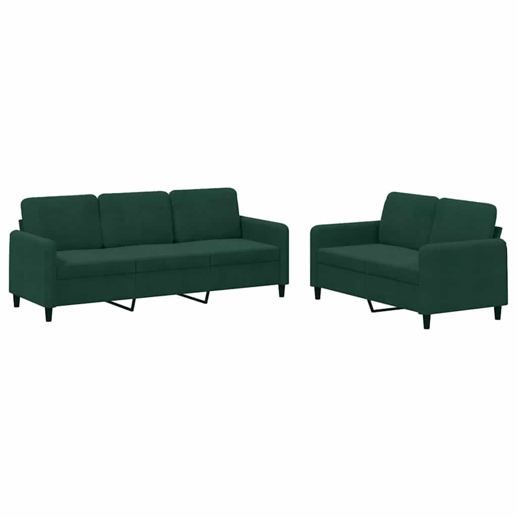 vidaXL Juego de sofás 2 piezas terciopelo verde oscuro