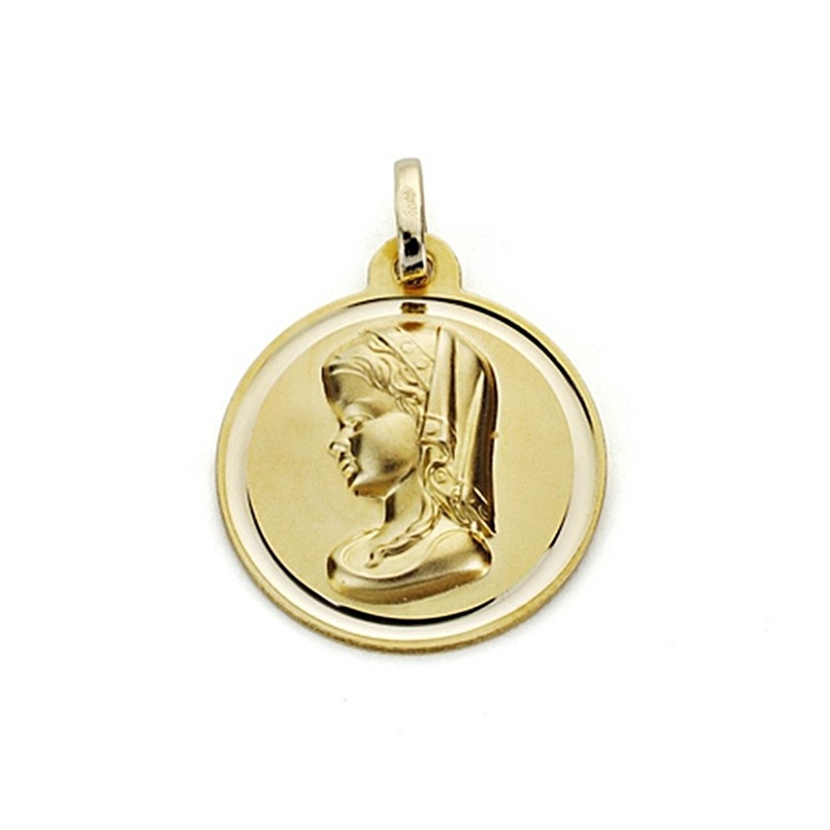 Medalla oro 18k Virgen Niña 18mm. bisel lisa