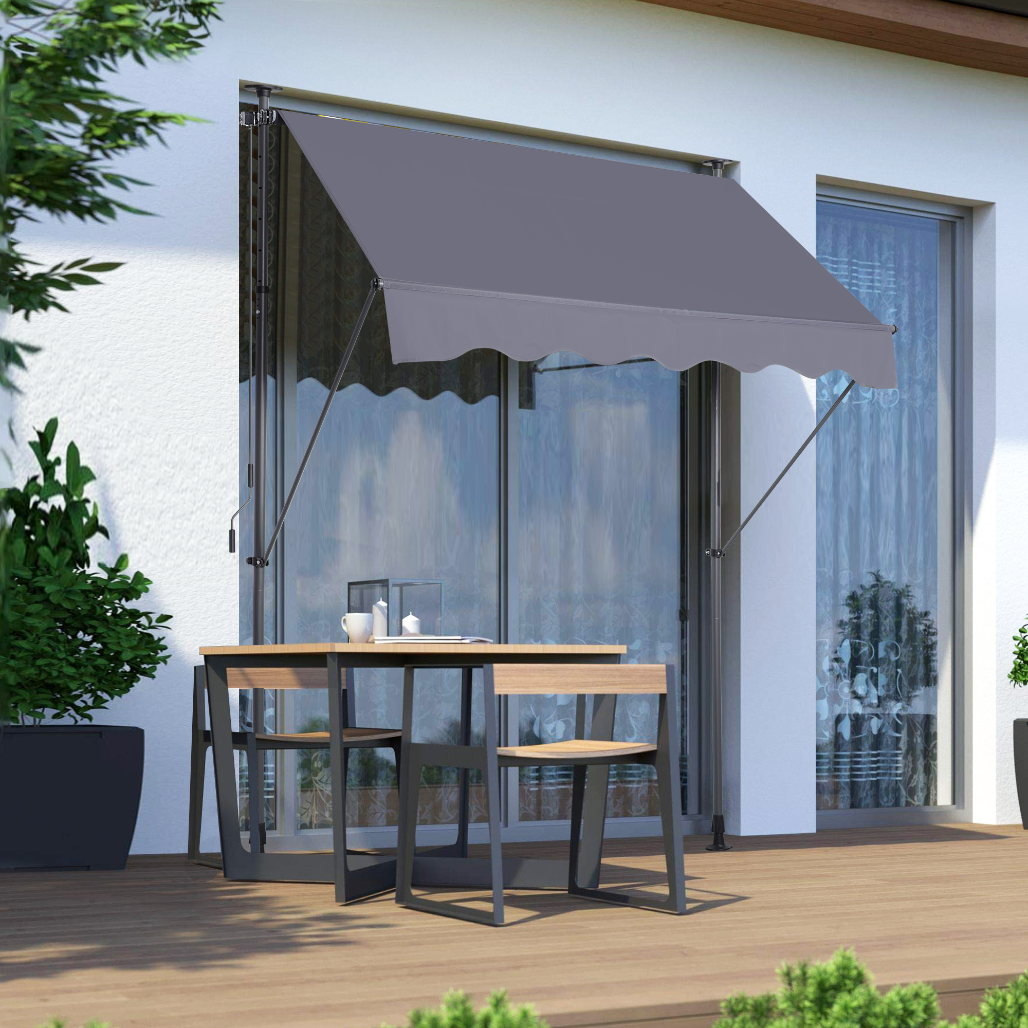 Store banne à fixation par pression gris foncé 200 × 120 cm