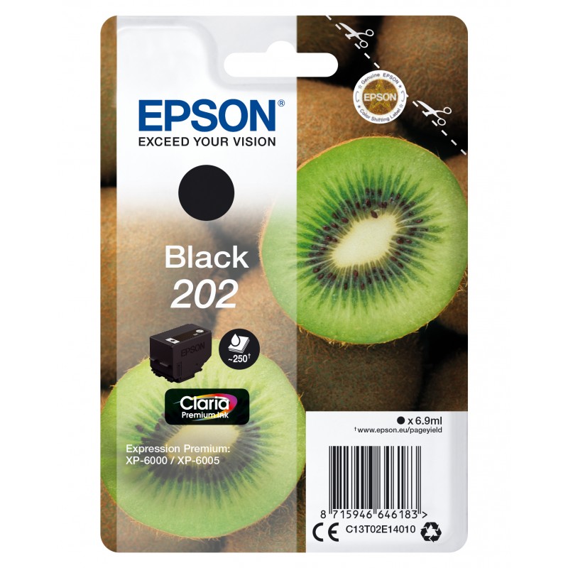 Epson - Kiwi Singlepack Black 202 Claria Premium Ink - C13T02E14010 C13T02E14010