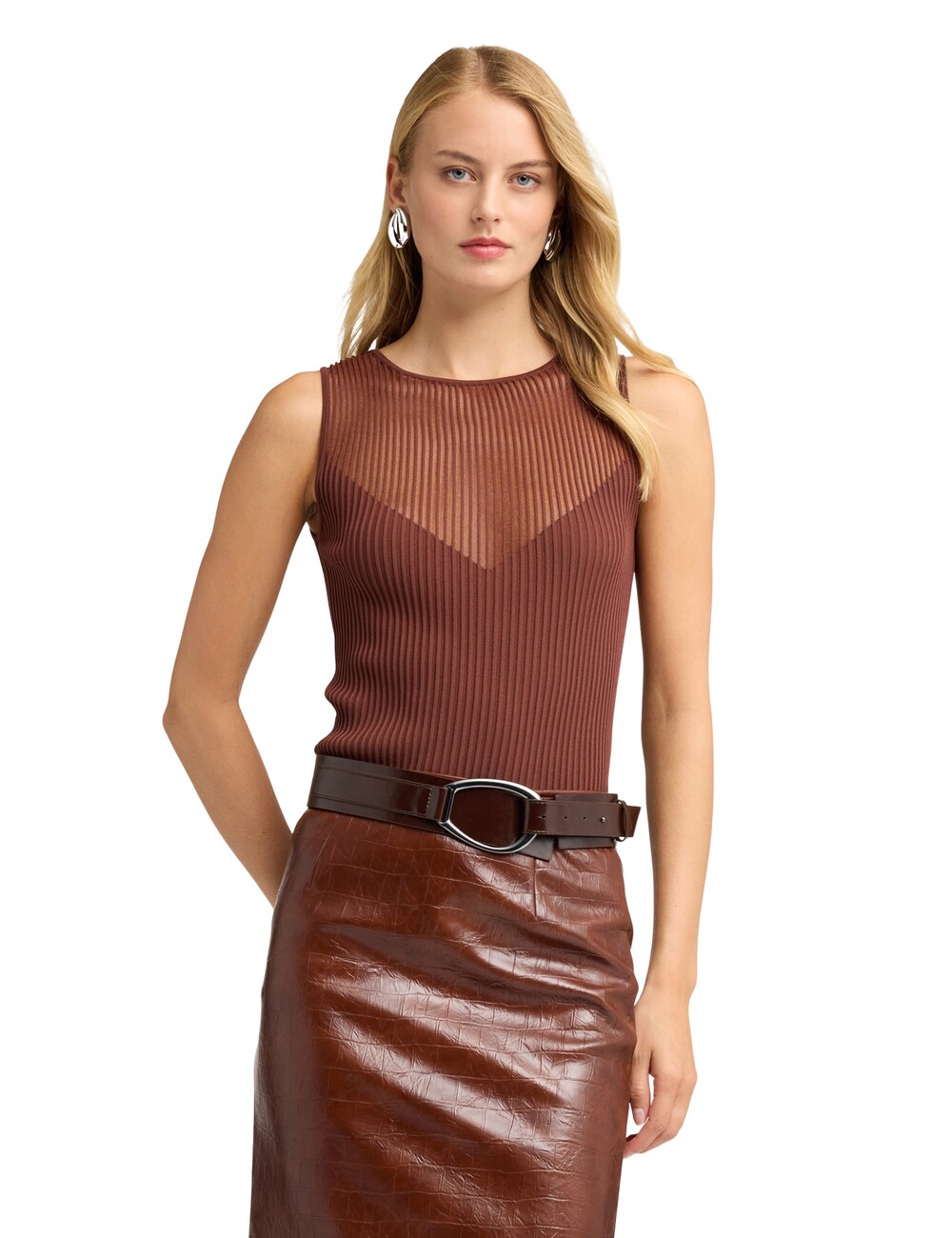 Motivi - Jersey fino de canalé con escote transparente