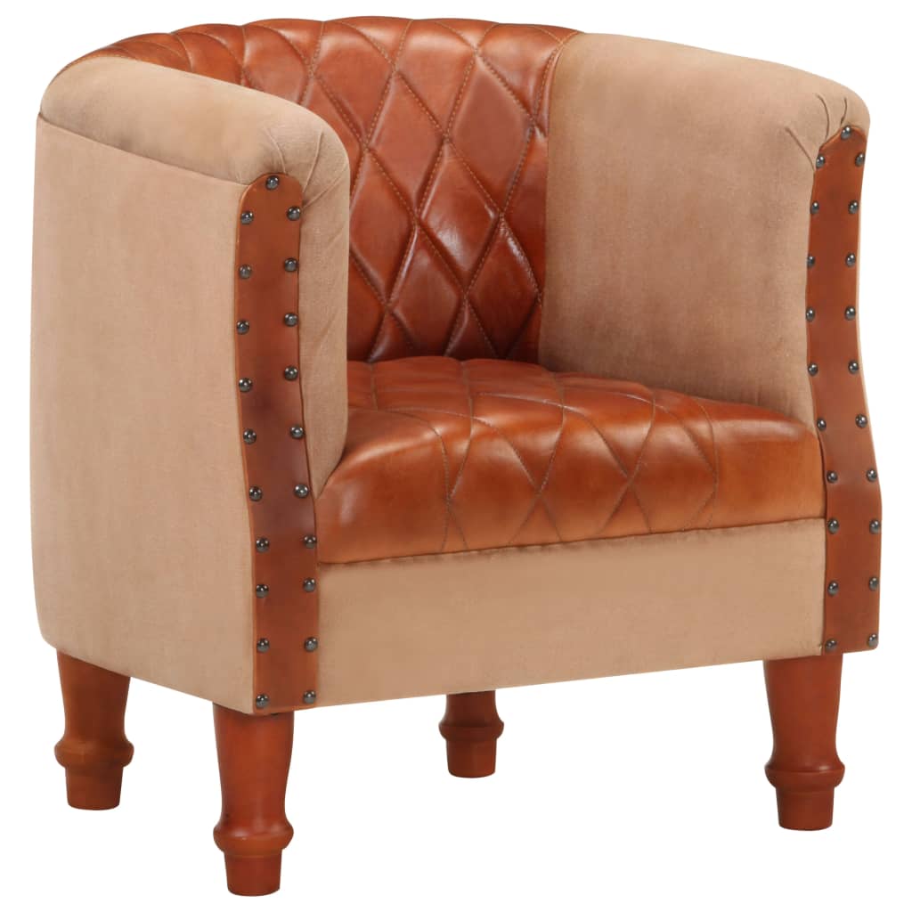 Vidaxl Sillón de Cuero Auténtico y Madera Maciza Mango Marrón y Negro