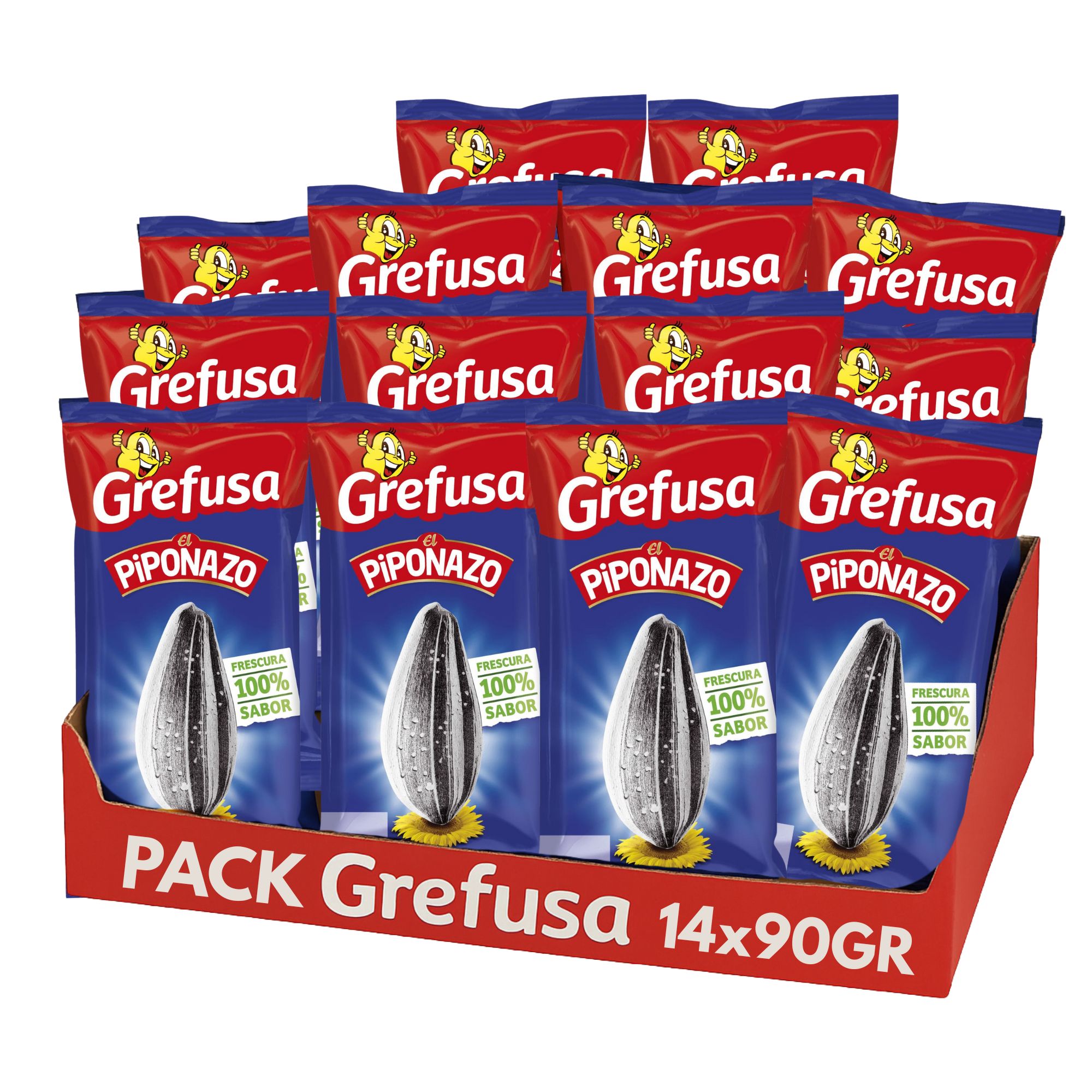 Grefusa  Pipas El Piponazo 14 x 95 gramos. - 14 Bolsas de Pipas El Piponazo Original - Pack Ahorro Pipas Piponazo