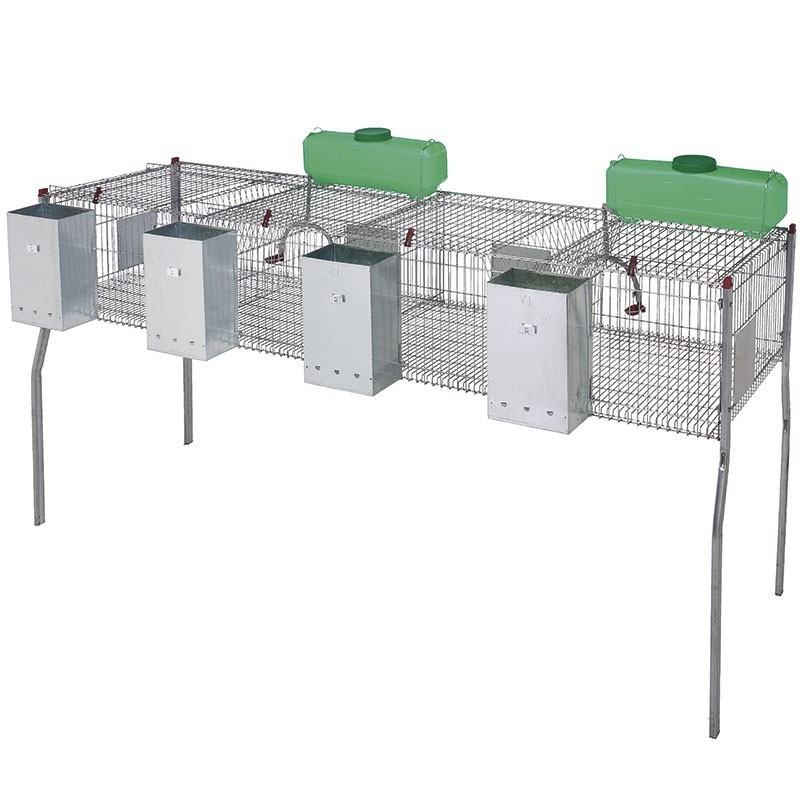 SUINGA Jaula Para Conejos 4 Departamentos | Suelo Metal | 200x62x99 Cm | Con Tolvas Y Bebederos | Ideal Cría Y Organización
