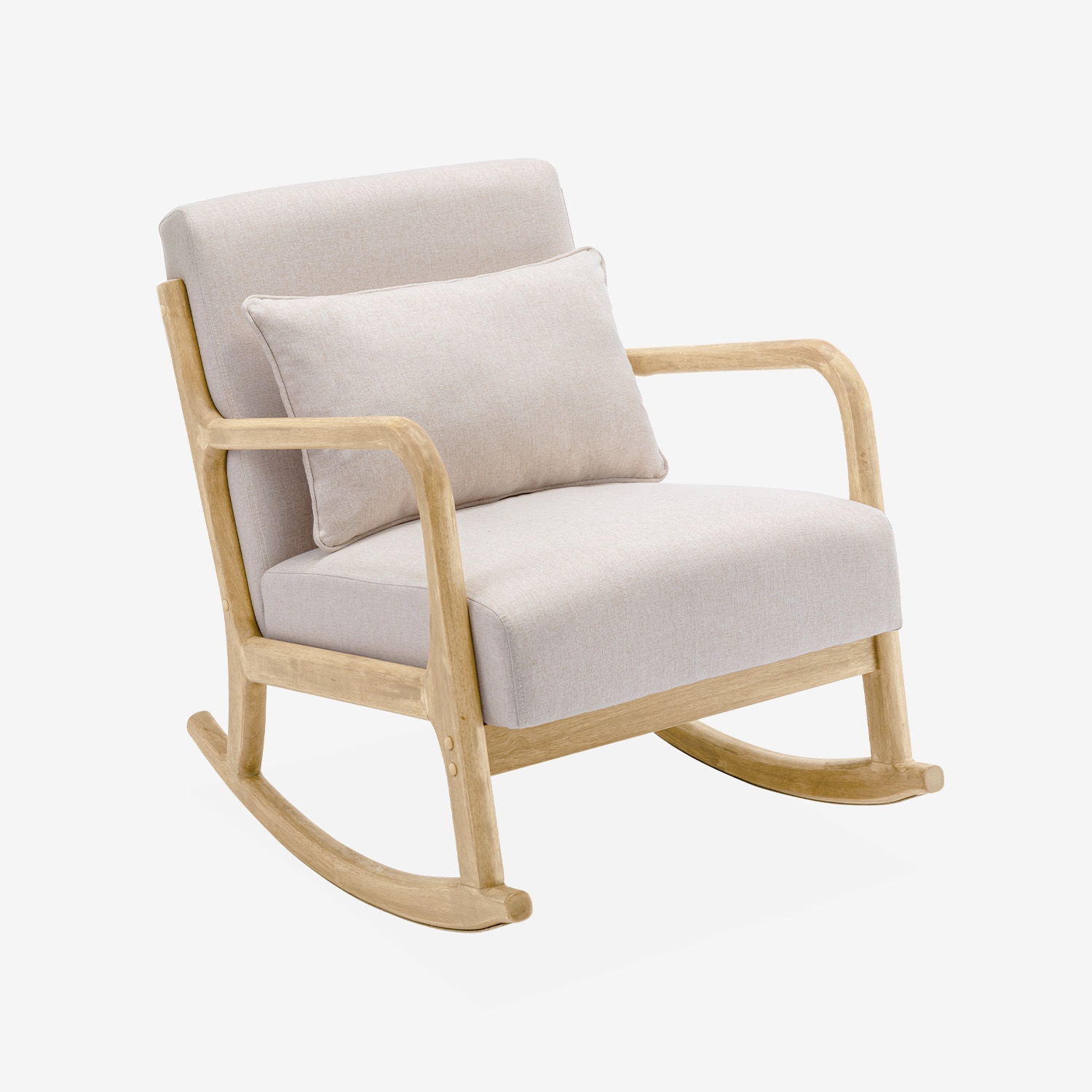 Sweeek - Mecedora estilo escandinavo de madera y tela, Lorens, Beige, 65x80x81.5 cm