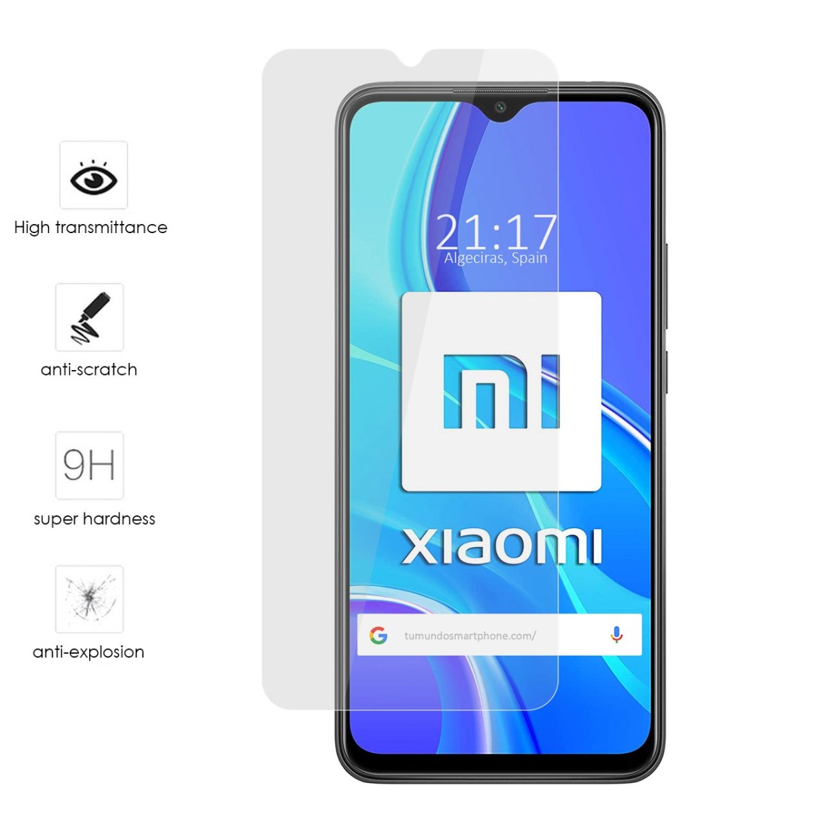 Tumundosmartphone Protector Cristal Templado para Xiaomi Redmi 9 Vidrio